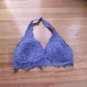 Boho Floral Lace Halter Bralette - Periwinkle Blue